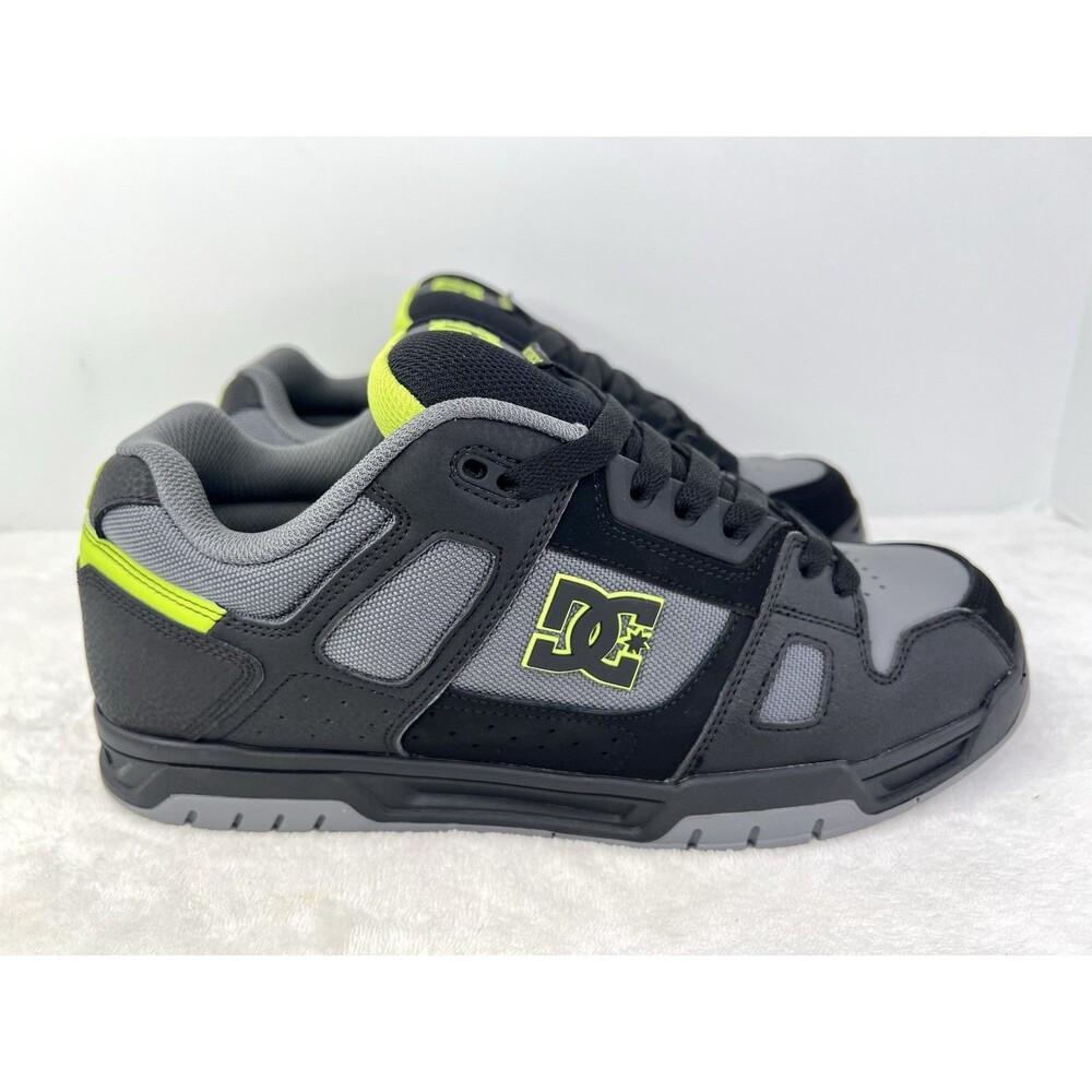 DC Shoes Stag Leather Sneaker Shoes Black Grey Lime Mens 12 New Skateboarding